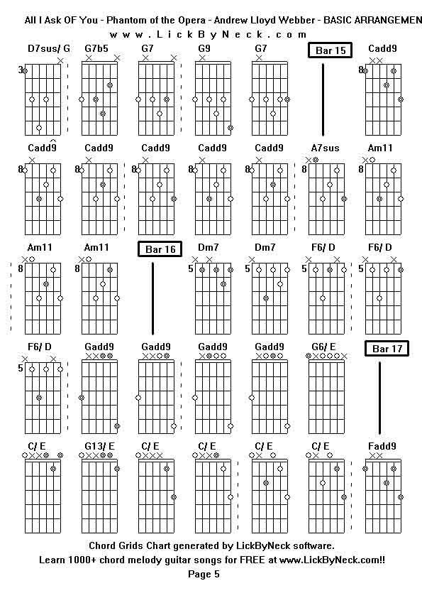 Chord Grids Chart of chord melody fingerstyle guitar song-All I Ask OF You - Phantom of the Opera - Andrew Lloyd Webber - BASIC ARRANGEMENT,generated by LickByNeck software.